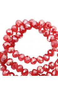 Faceted glass beads 4x3mm disc Imperial red-pearl shine coating